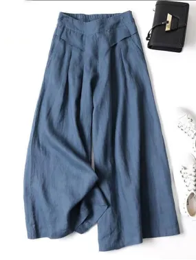 Women's Culottes Wide Leg Pants Trousers 100% Cotton Black White Yellow High Waist Casual Lounge Casual Daily Holiday Pocket Full Length Comfort Plain M L XL XXL 3XL