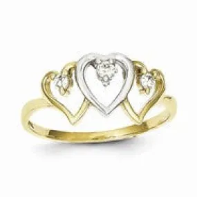 10k Yellow Gold & Rhodium Triple Heart CZ Ring