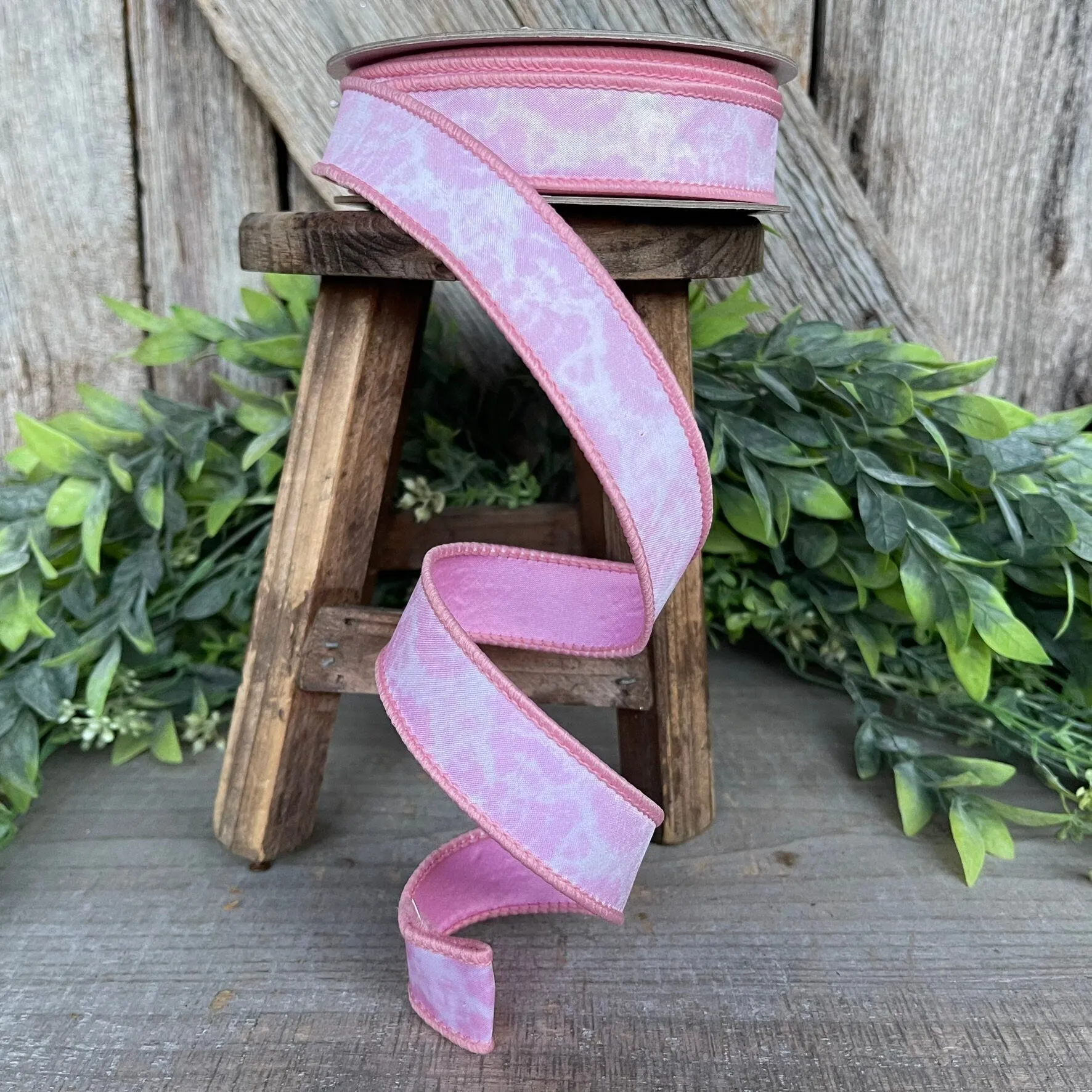 1" Light Pink Tie Dye Ribbon, Farrisilk Ribbon