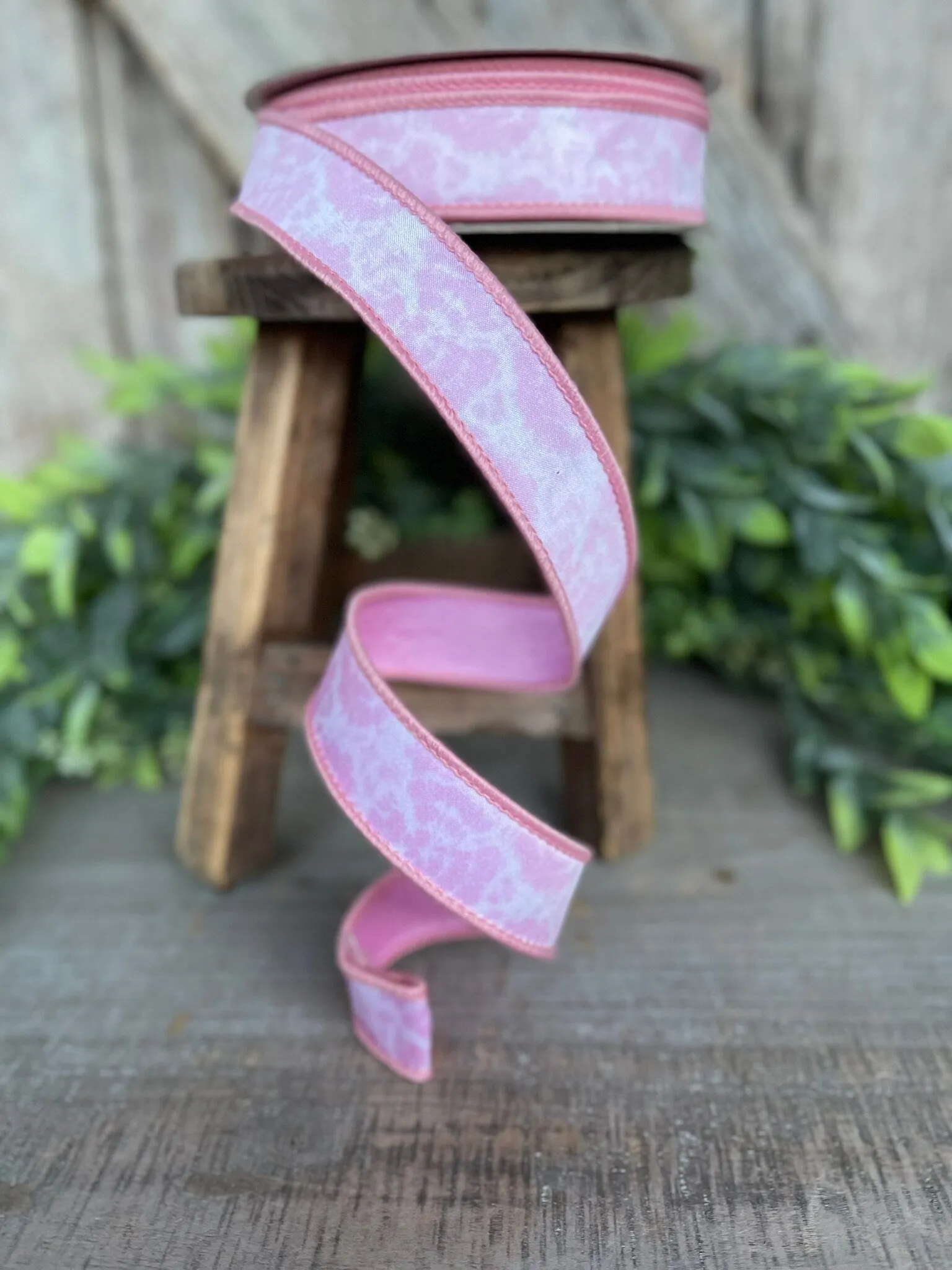 1" Light Pink Tie Dye Ribbon, Farrisilk Ribbon