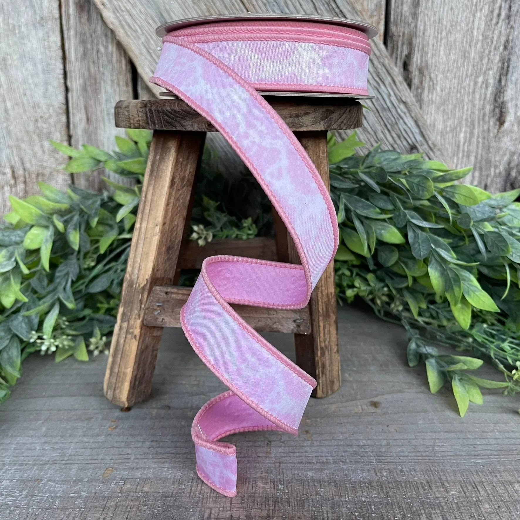 1" Light Pink Tie Dye Ribbon, Farrisilk Ribbon