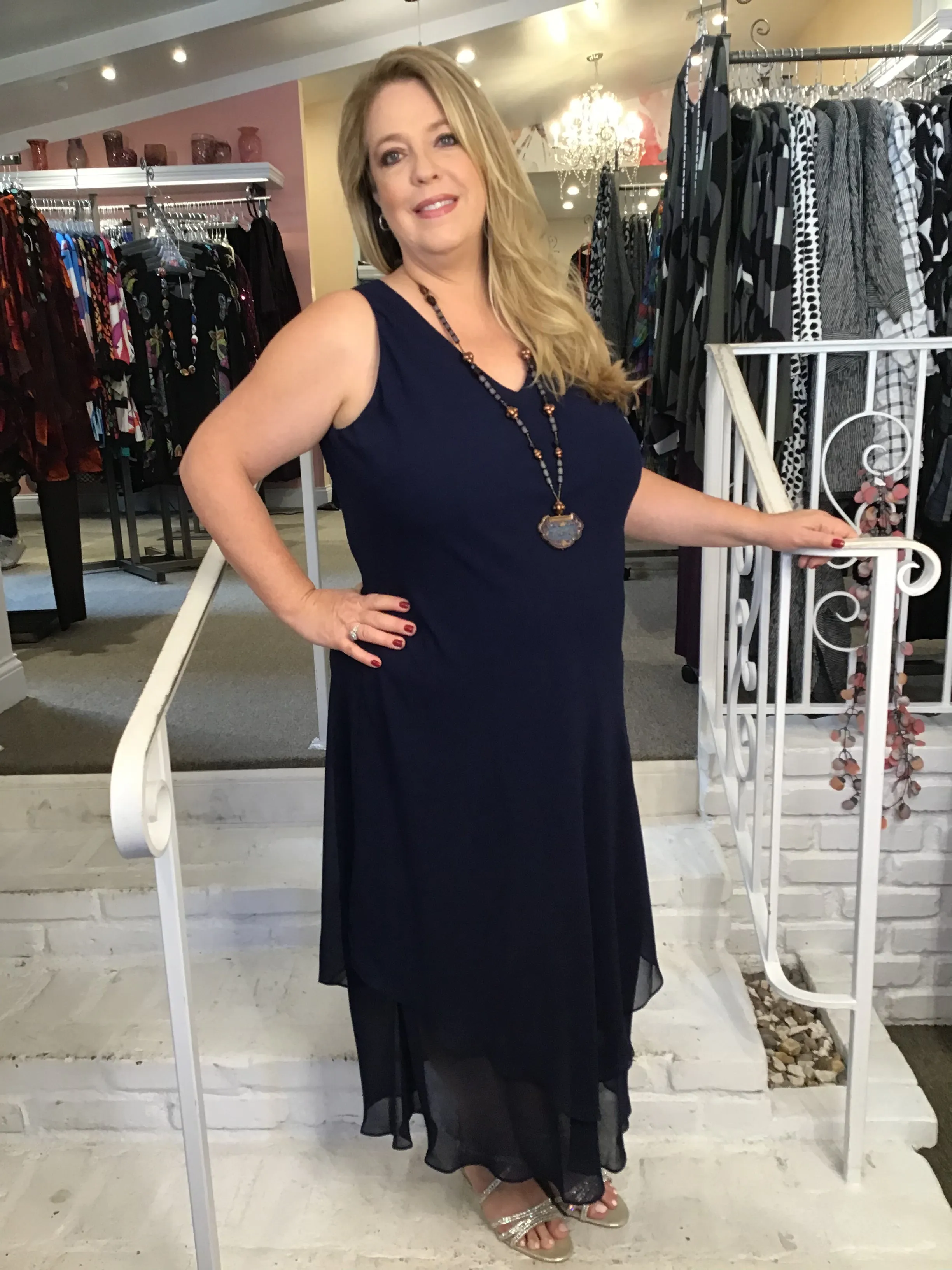 2 LAYER BIAS DRESS - NAVY