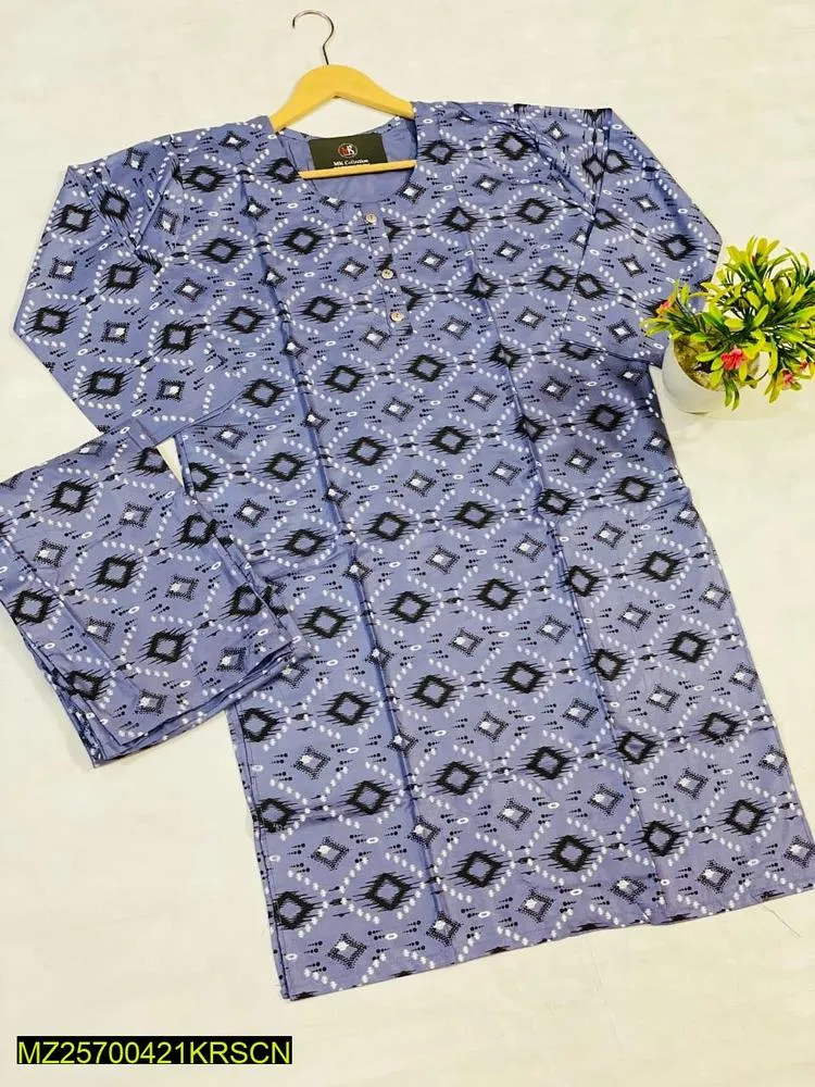 2 pcs women Stitched linen print suit