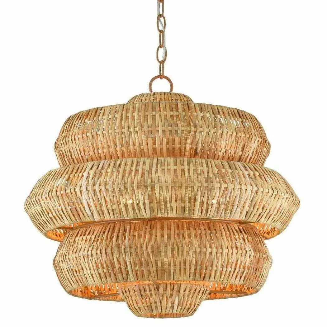 22.5" Khaki Natural Rattan Antibes Small Chandelier