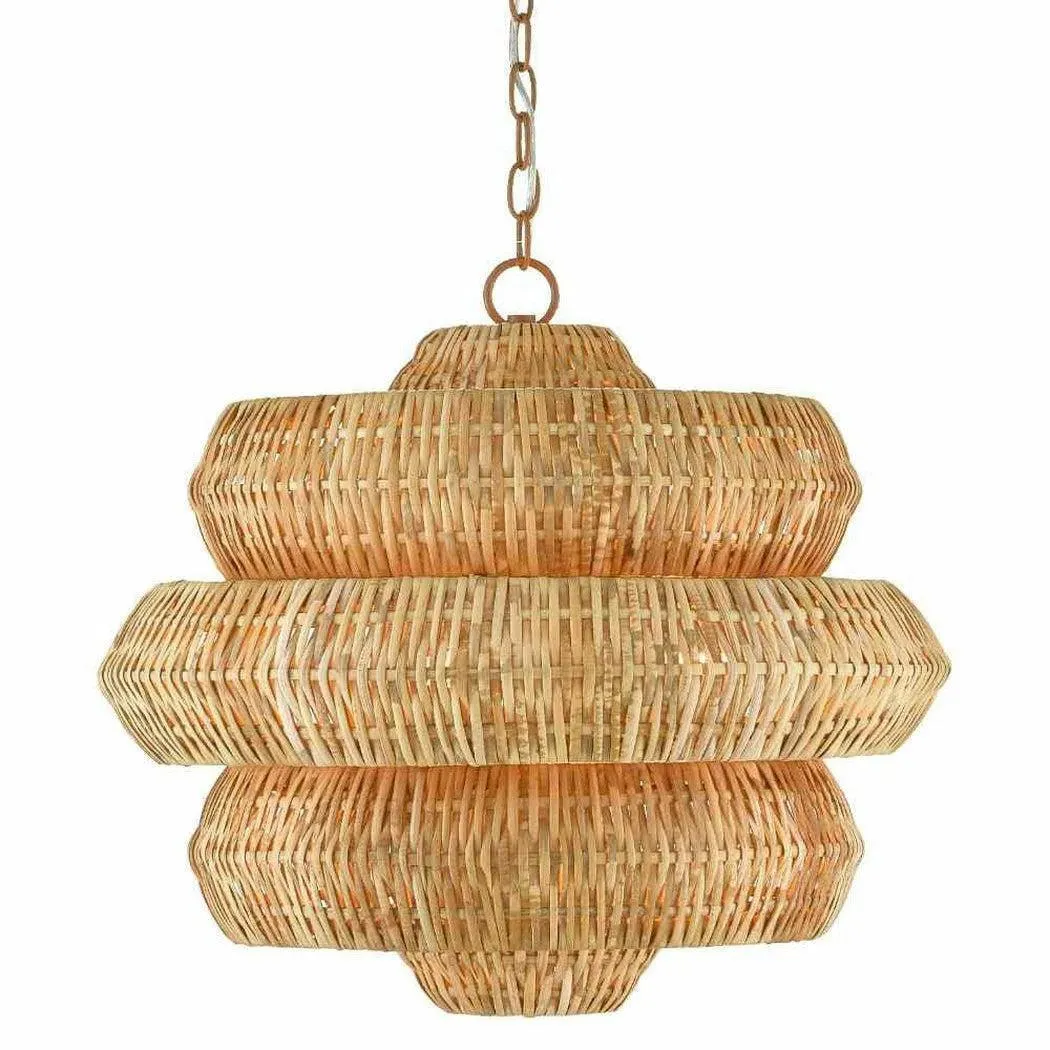 22.5" Khaki Natural Rattan Antibes Small Chandelier