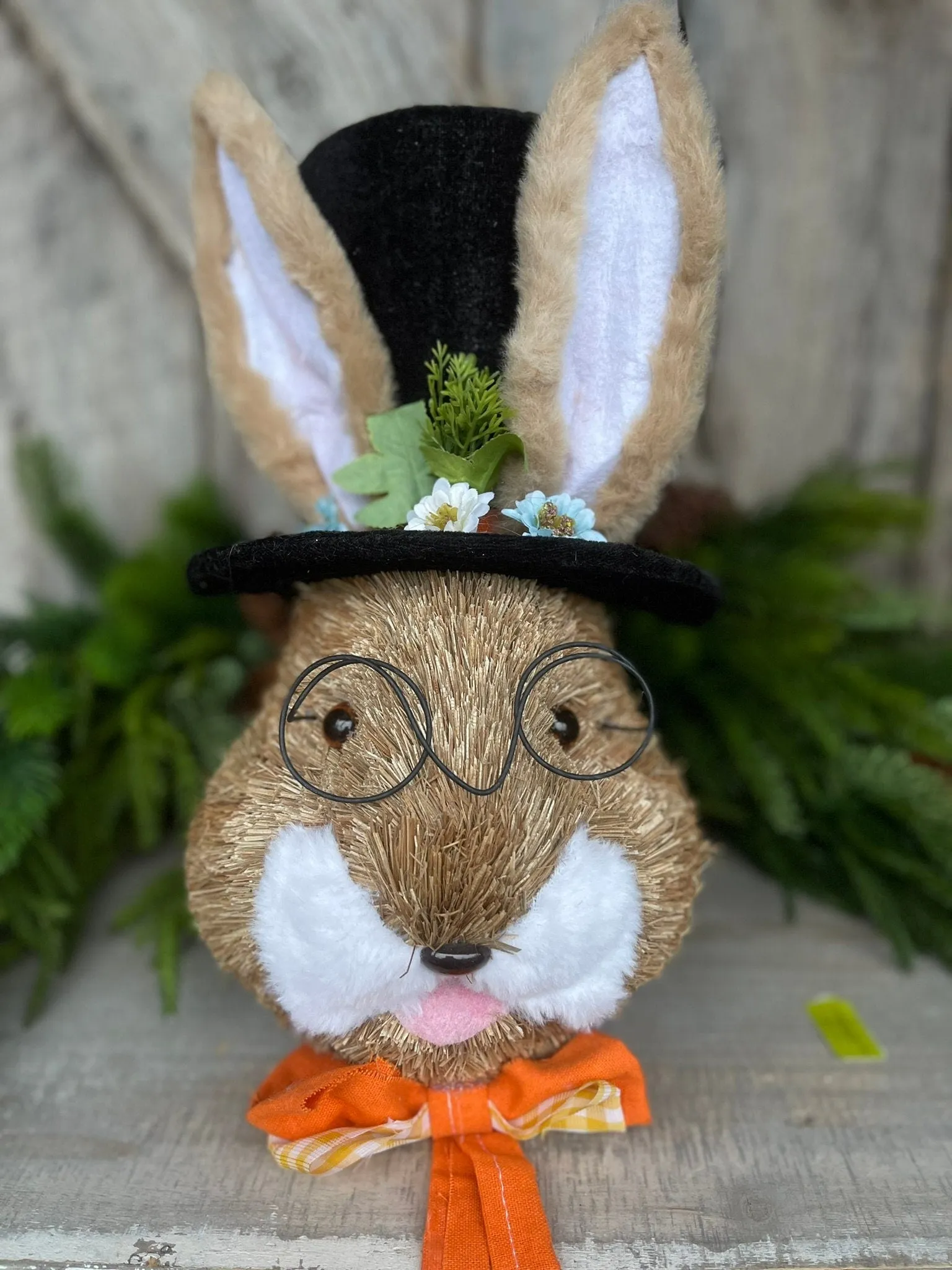 22" Orange Bunny Top Hat Ornament, Easter Decor