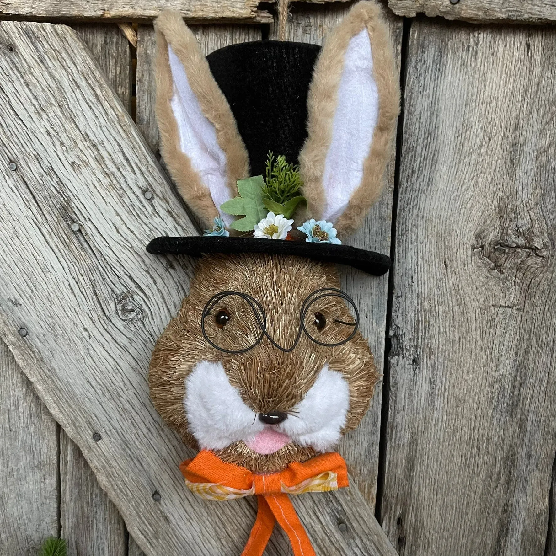 22" Orange Bunny Top Hat Ornament, Easter Decor