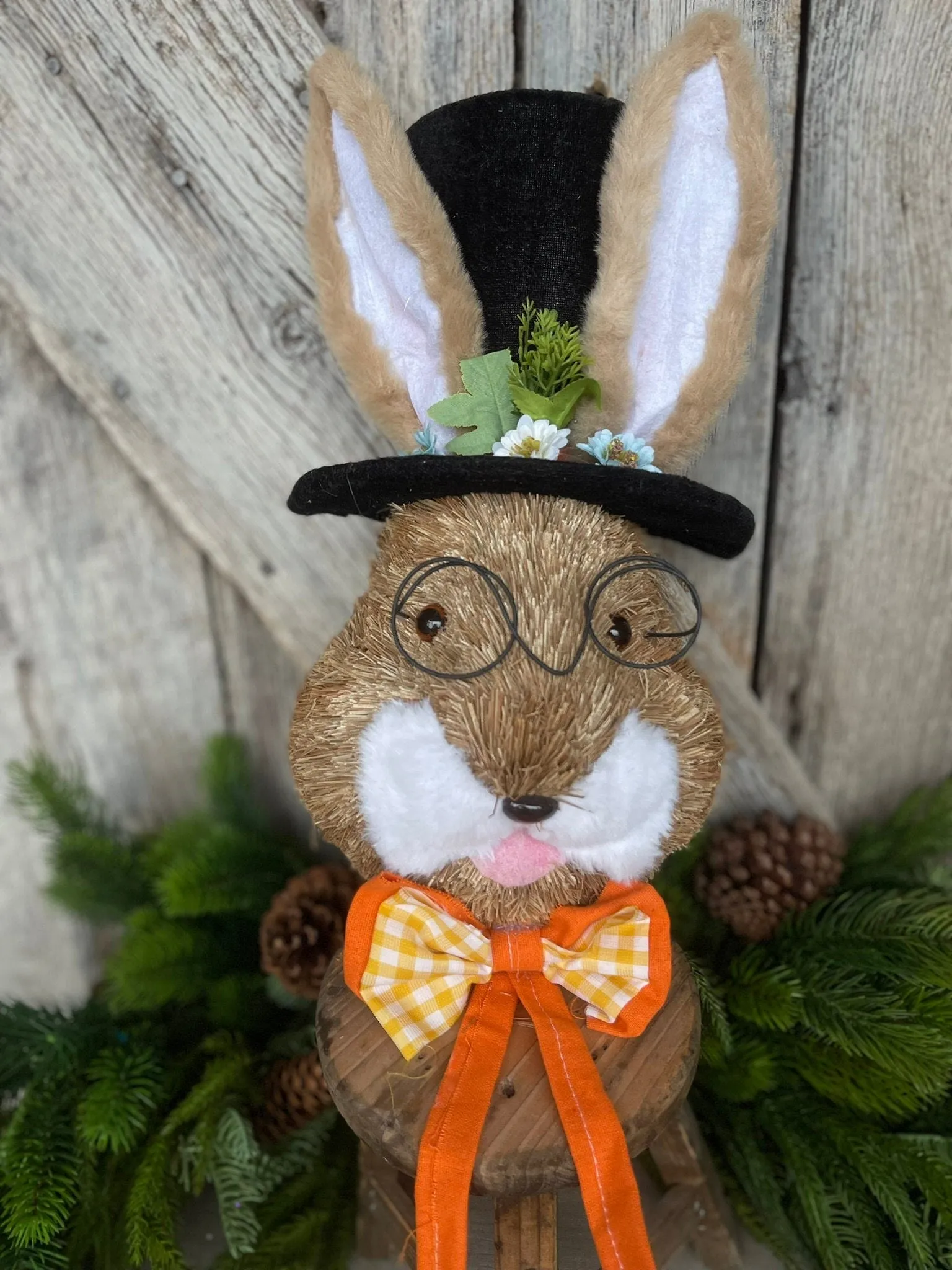 22" Orange Bunny Top Hat Ornament, Easter Decor