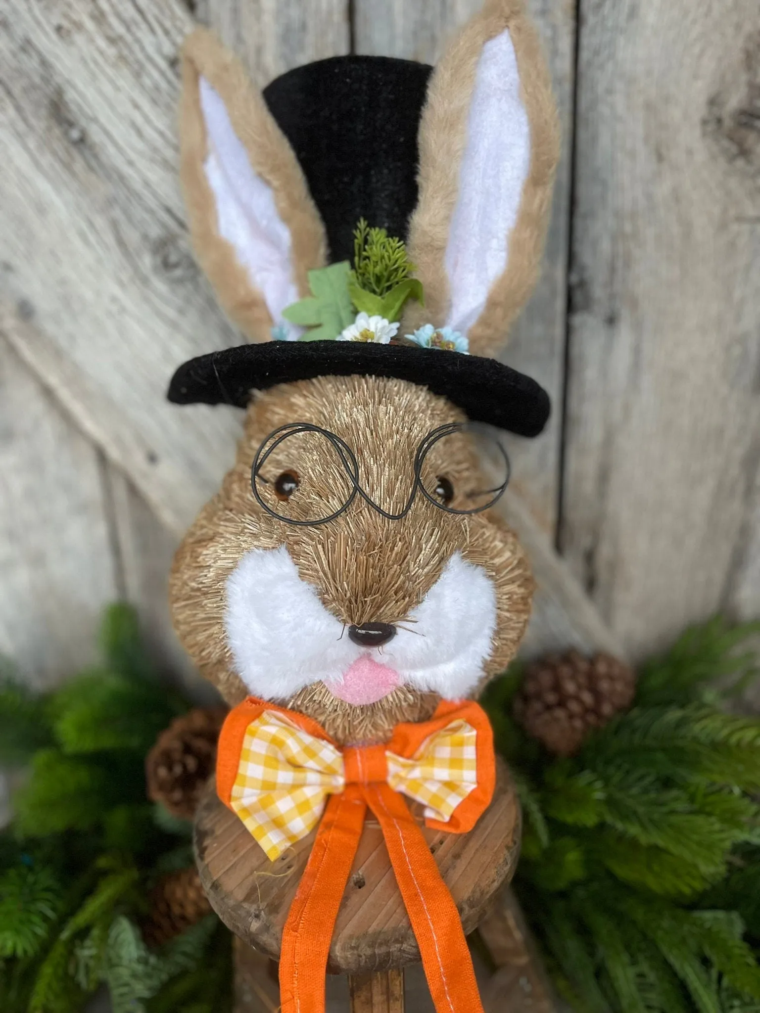 22" Orange Bunny Top Hat Ornament, Easter Decor