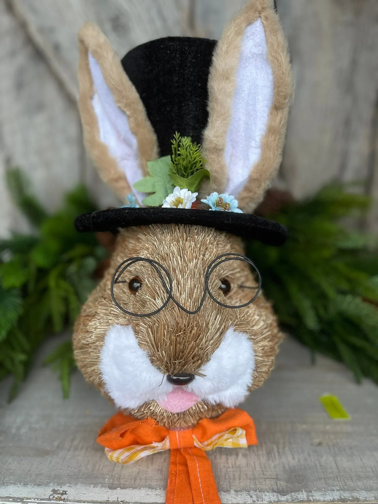 22" Orange Bunny Top Hat Ornament, Easter Decor