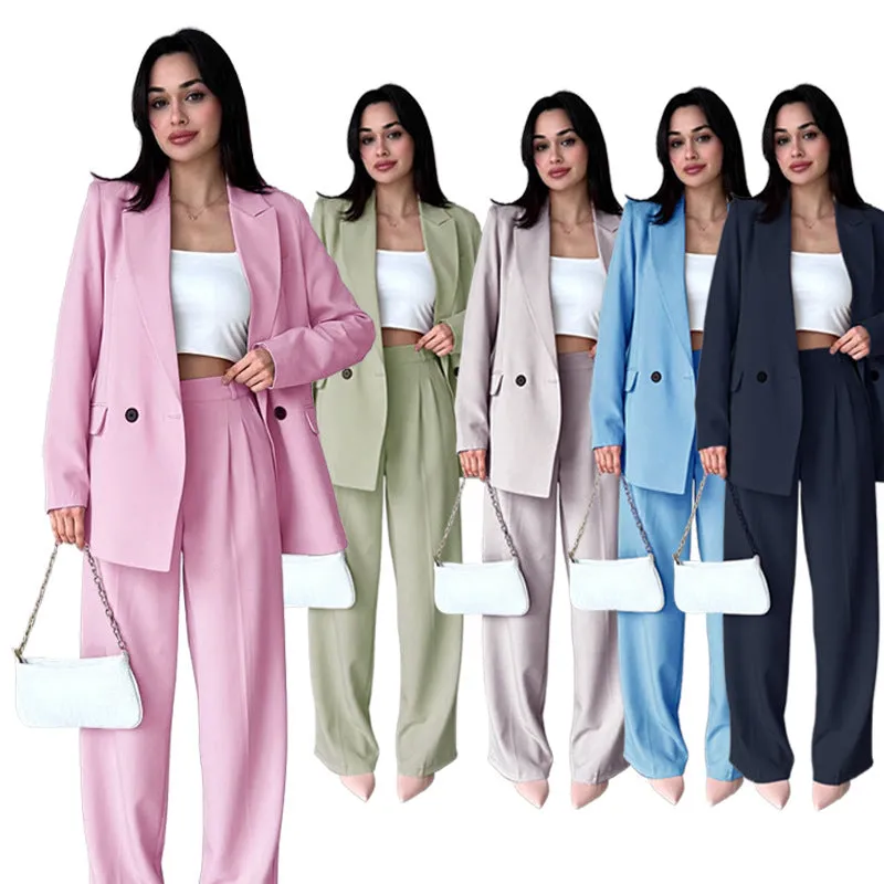 2pcs Solid Color Blazer and Fashion Casual Pants Set Wholesale Womens Clothing N3824070900041