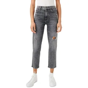 7 For All Mankind Womens Distressed High Waist Straight Leg Jeans