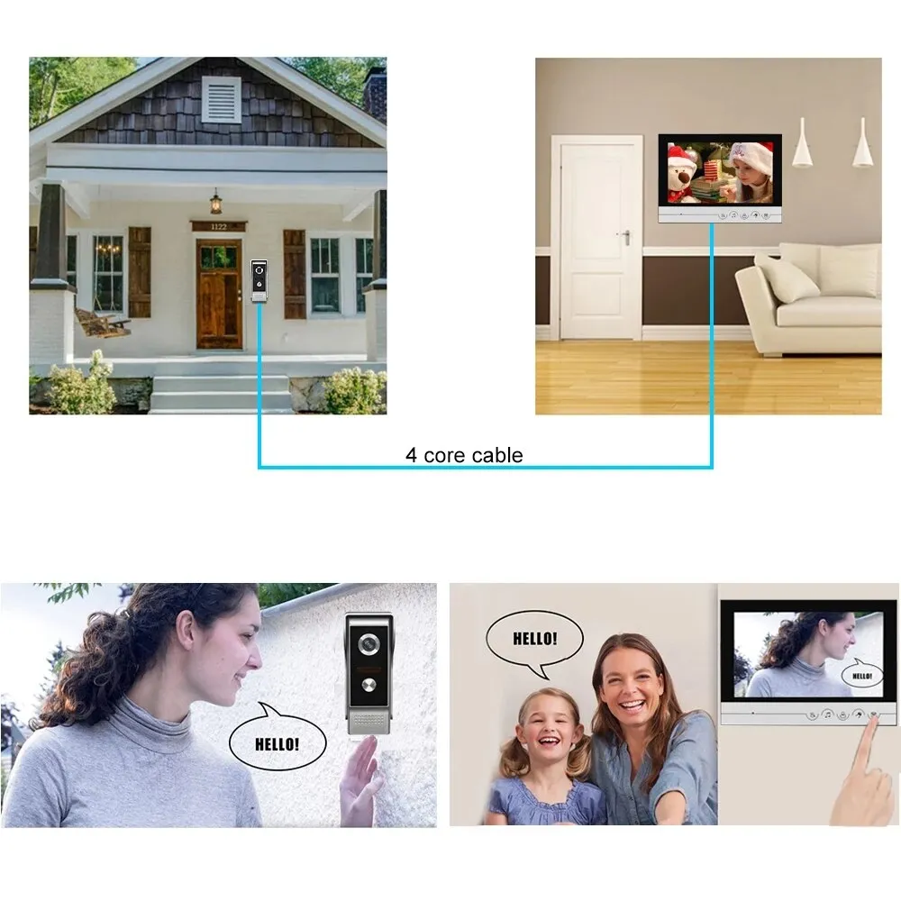 9 Inch Wired Video Door Phone System Visual Intercom Kit Doorbell With Waterproof Outdoor IR Camera For Home Security