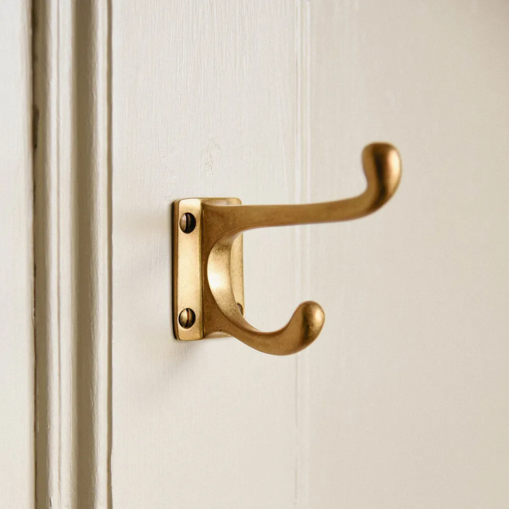 Aged Brass Double Coat Hook