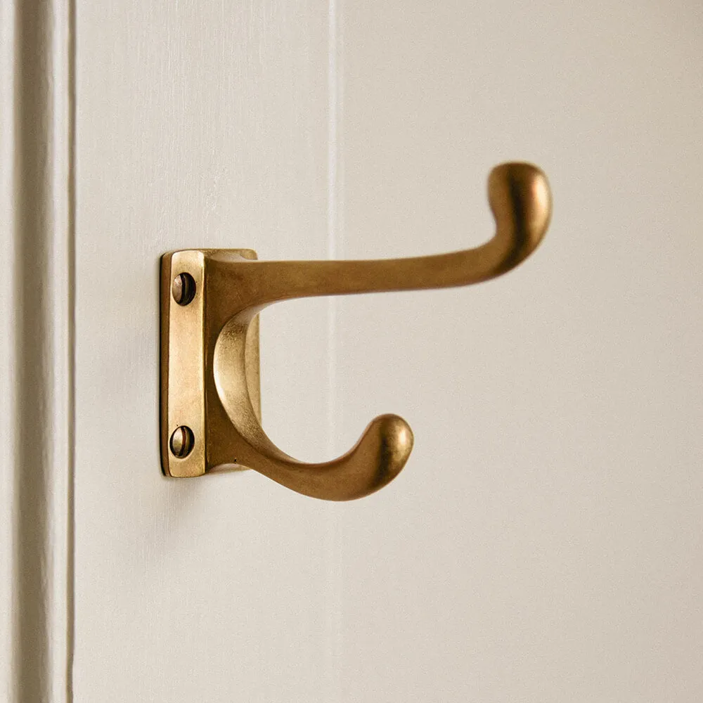 Aged Brass Double Coat Hook