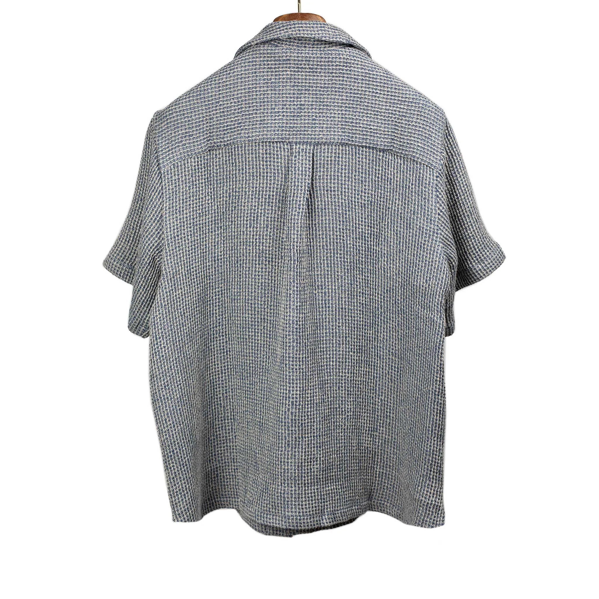 Artist shirt in blue and natural heavyweight waffle linen