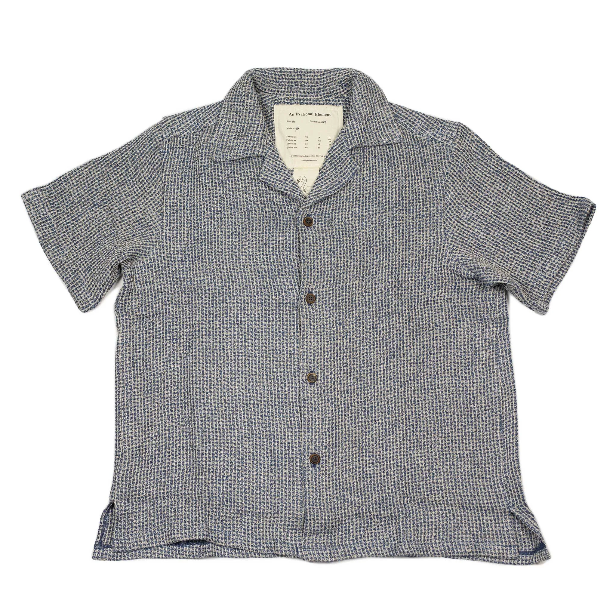 Artist shirt in blue and natural heavyweight waffle linen