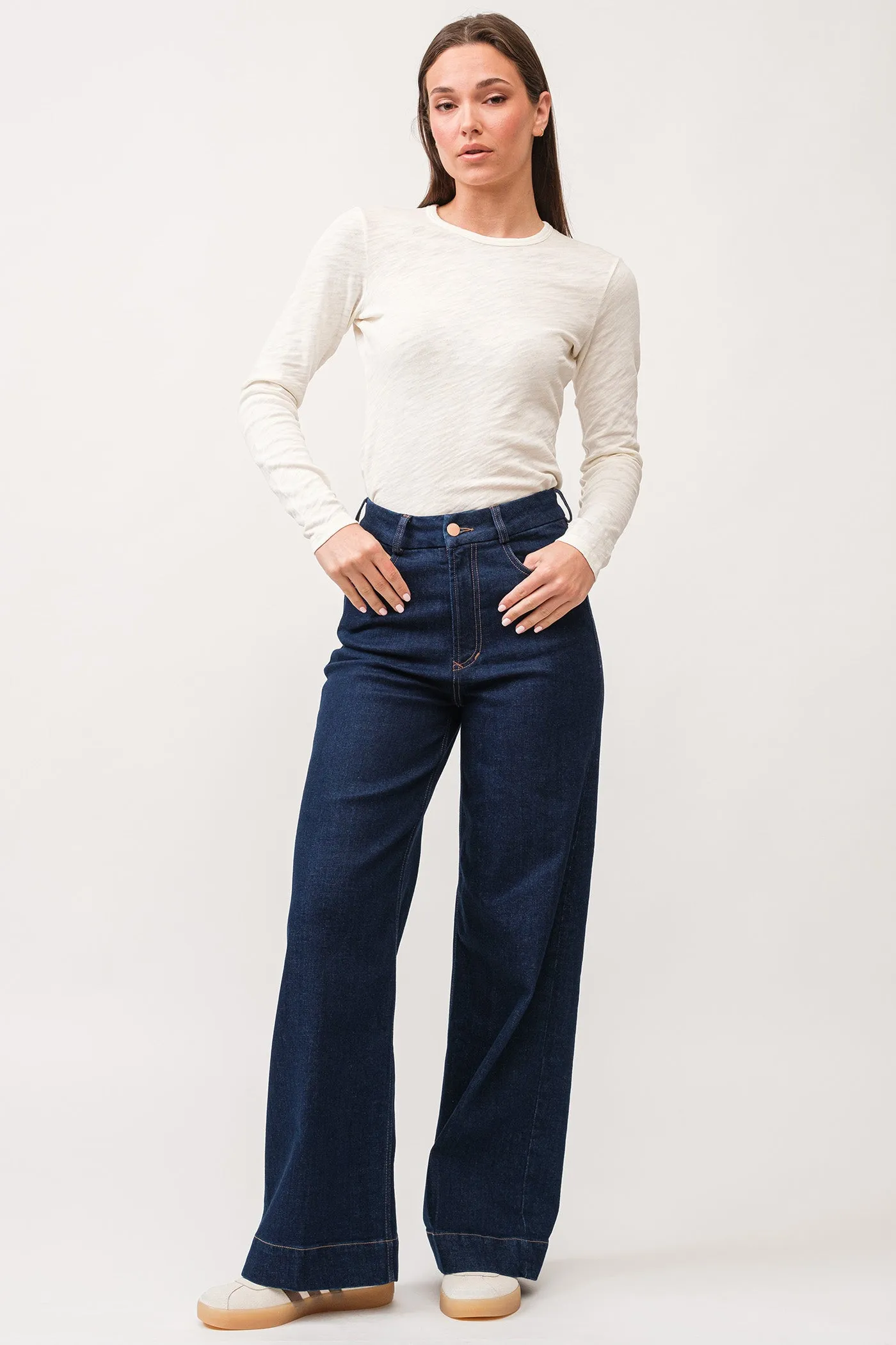 AUDREY HIGH RISE WIDE CLEAN HEM JEANS BLUEWATER