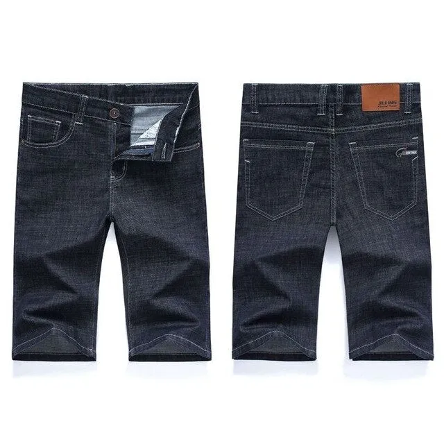 Big Size 40 42 44 46 Summer New Men Business Denim Shorts Fashion Casual Stretch Slim Blue Thin Short Jeans Male