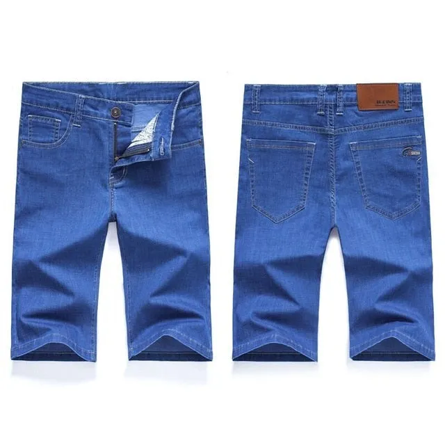 Big Size 40 42 44 46 Summer New Men Business Denim Shorts Fashion Casual Stretch Slim Blue Thin Short Jeans Male