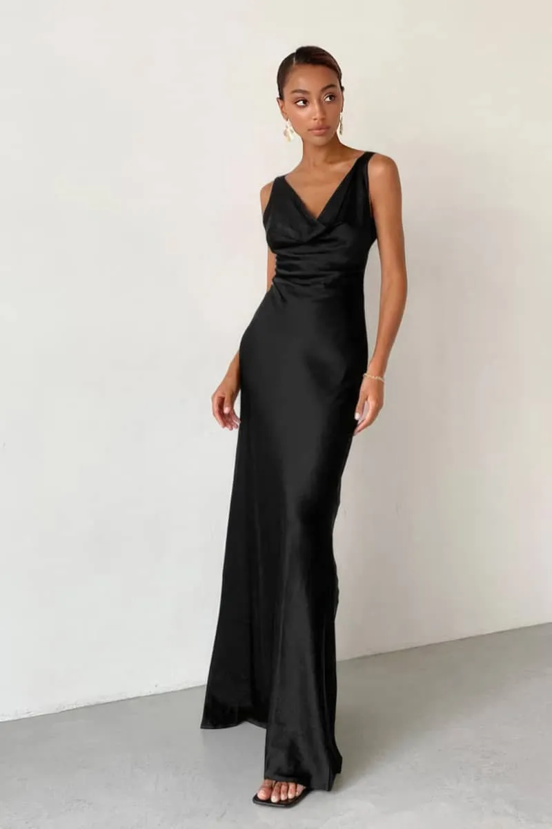 Black Backless Ice-Silk Dress