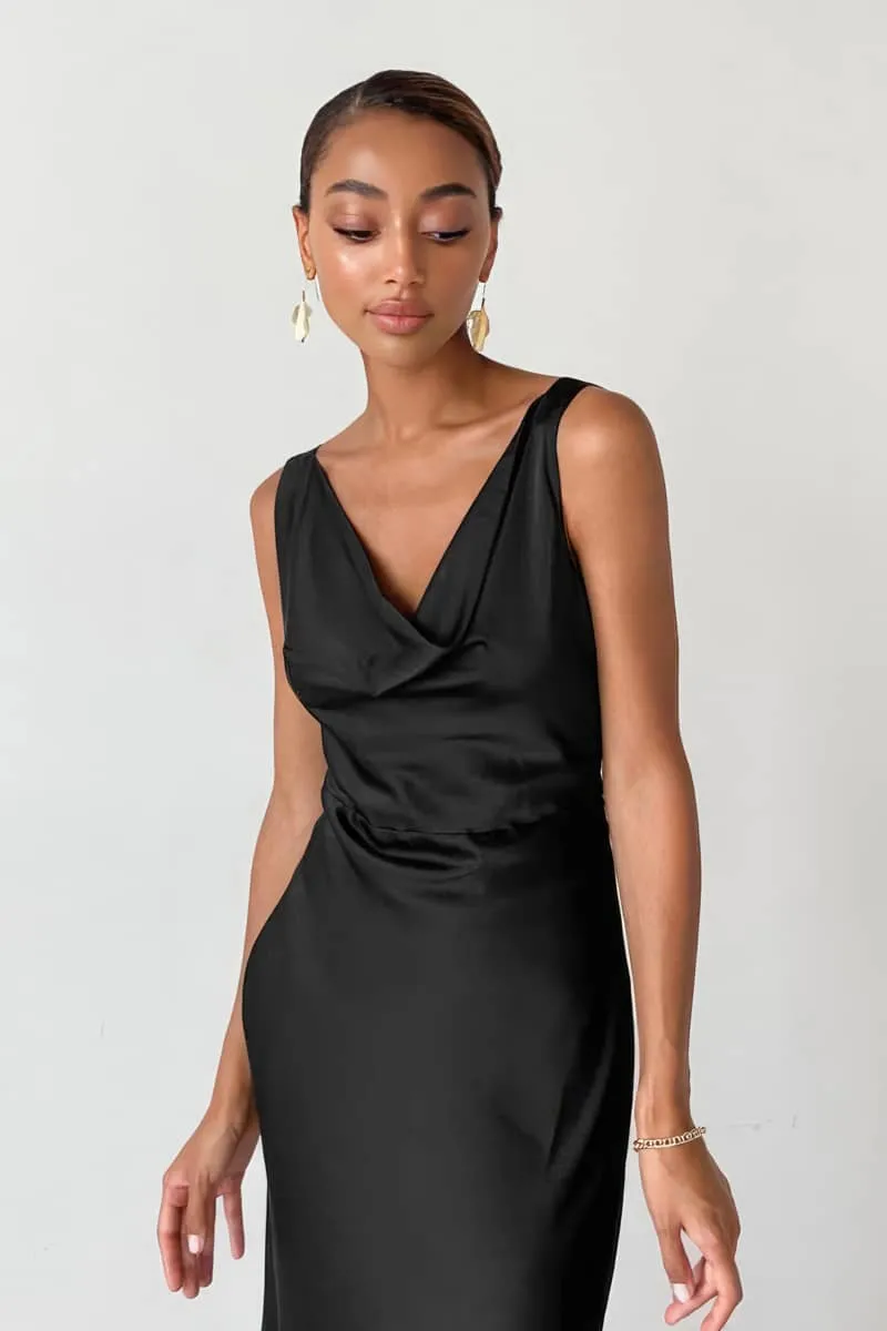 Black Backless Ice-Silk Dress