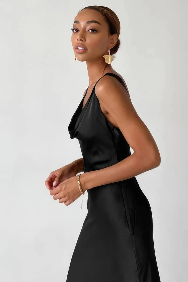 Black Backless Ice-Silk Dress