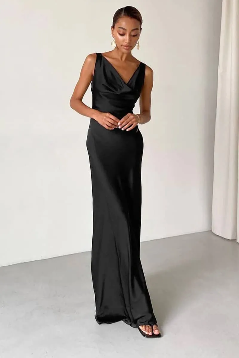 Black Backless Ice-Silk Dress