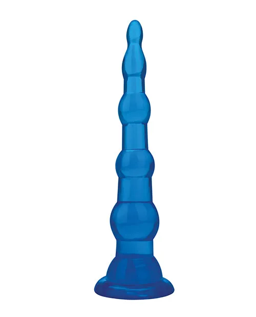 Blue Line C & B 6.75" Anal Beads with Suction Base - Jelly Blue