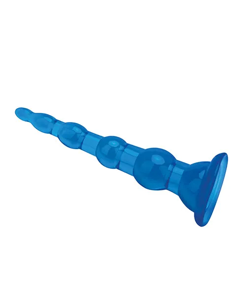 Blue Line C & B 6.75" Anal Beads with Suction Base - Jelly Blue