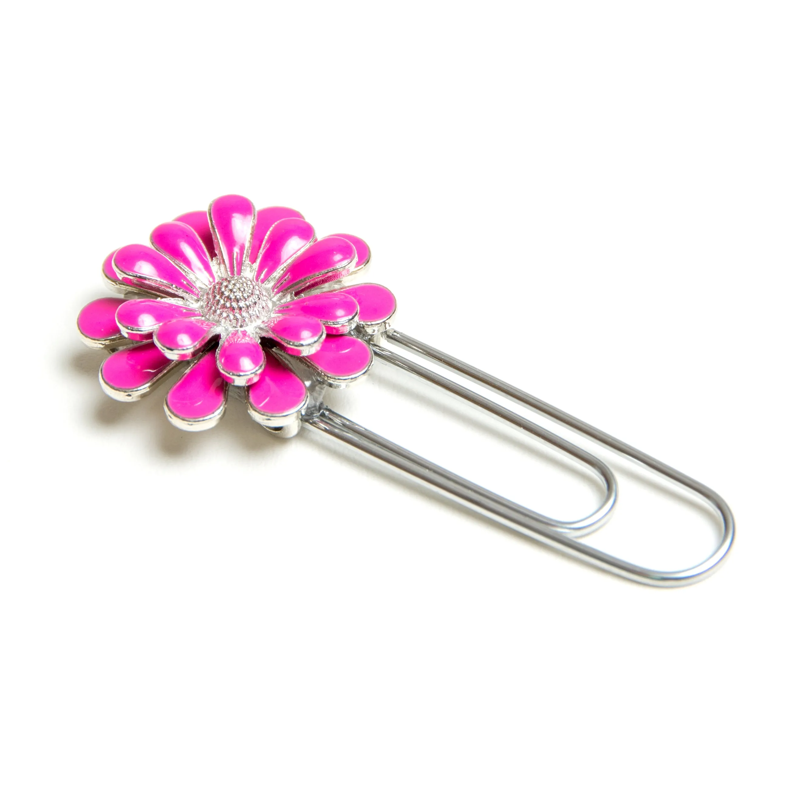 Bright Pink Enamel Flower Planner Clip - Bookmark