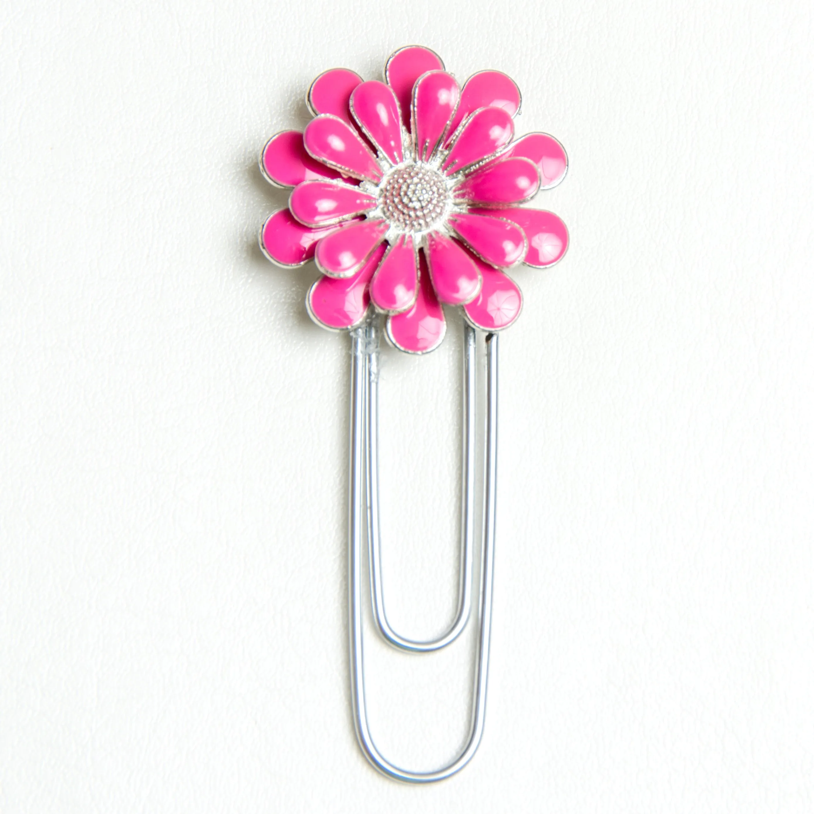 Bright Pink Enamel Flower Planner Clip - Bookmark