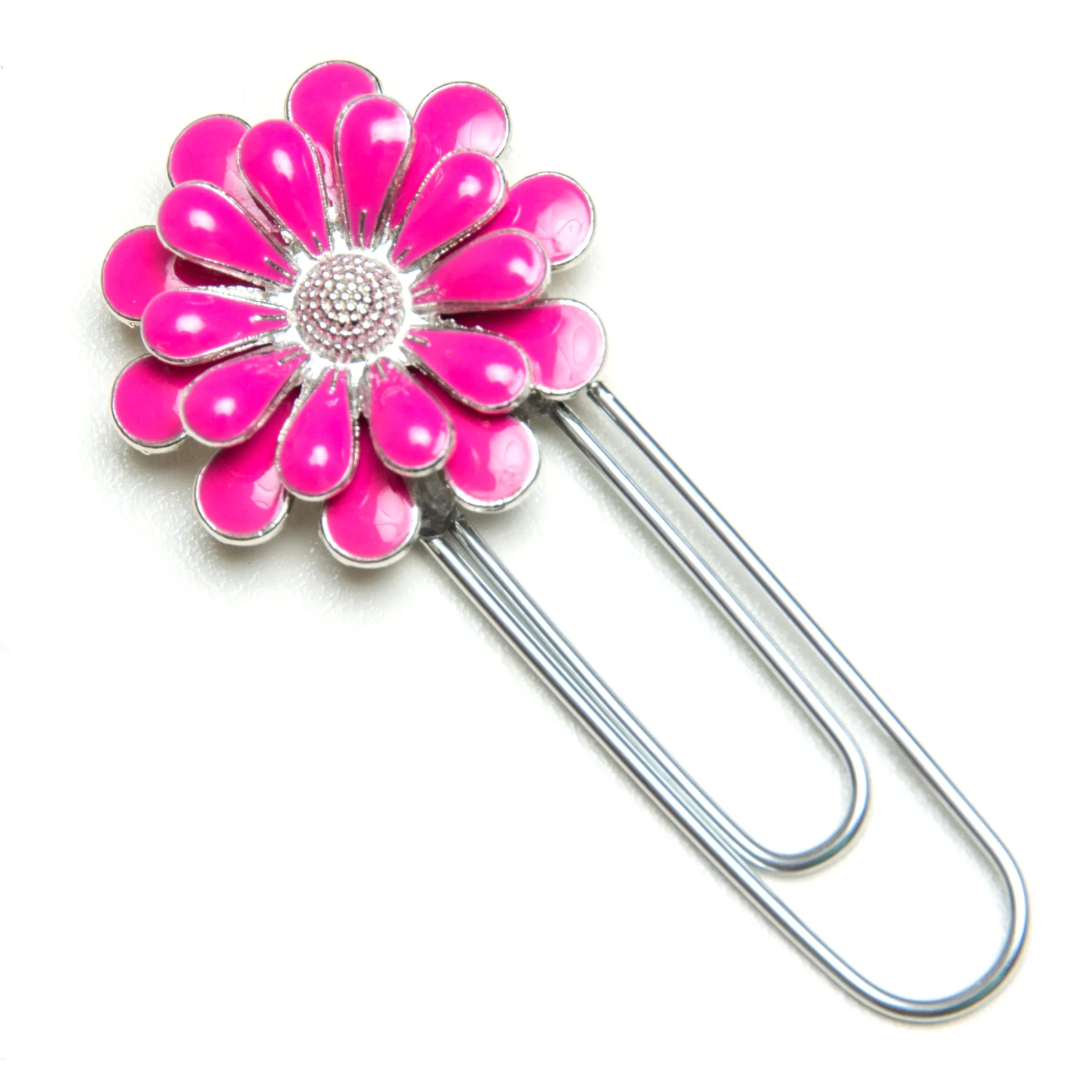 Bright Pink Enamel Flower Planner Clip - Bookmark