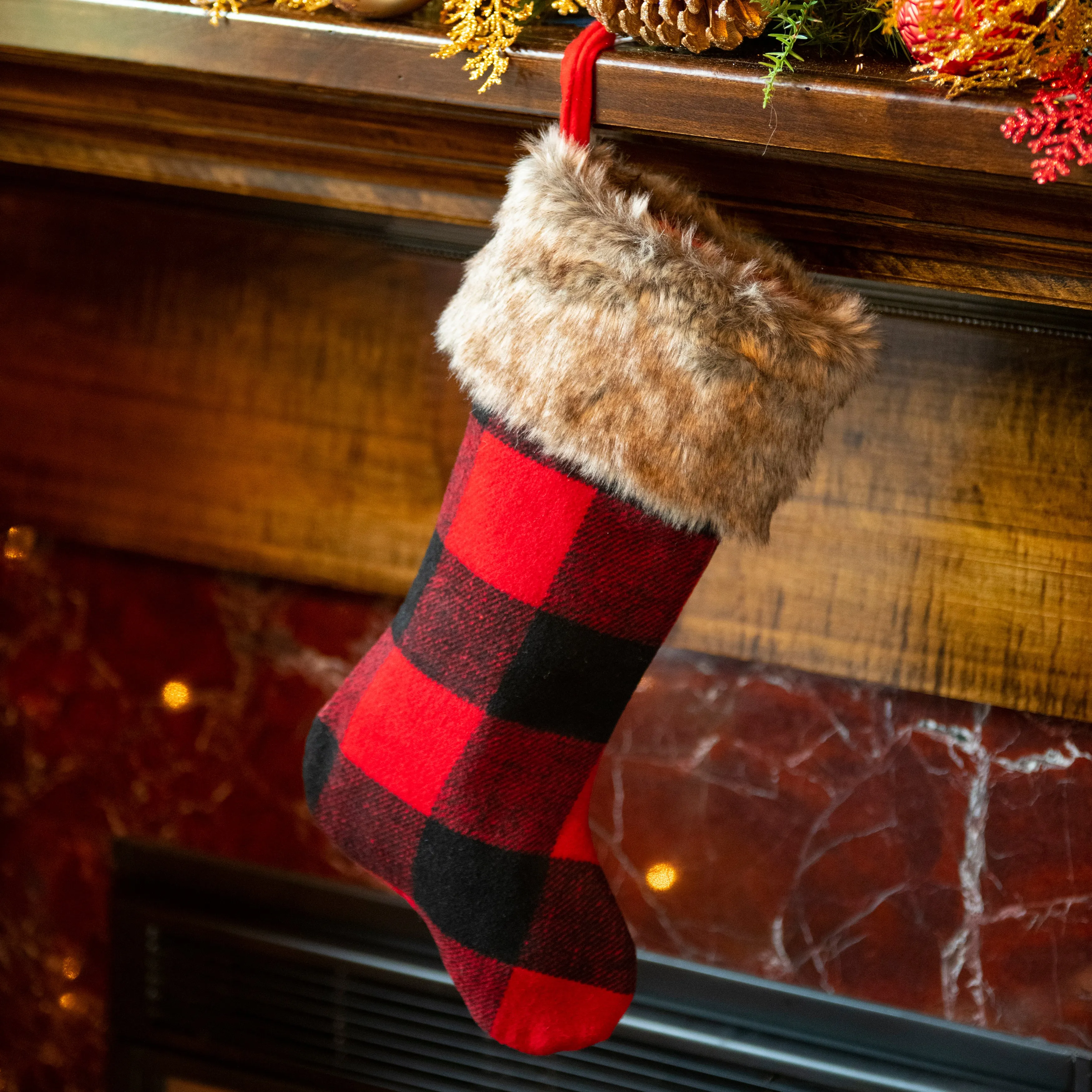 Cabin Blanket Stocking in Red and Black