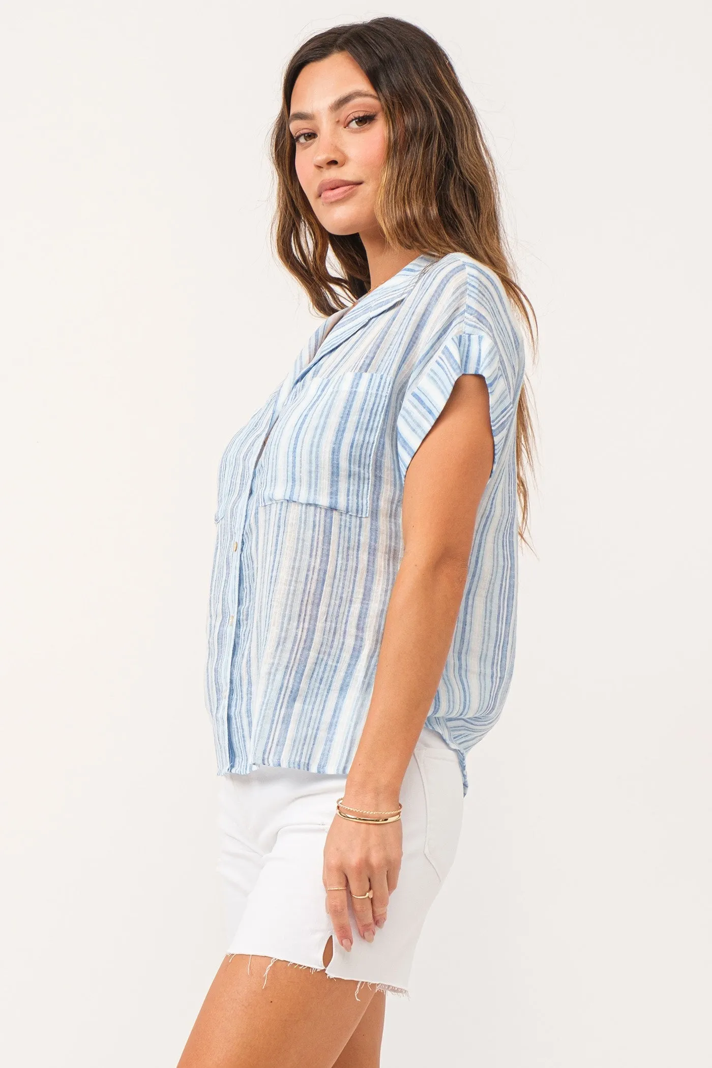 CALI TIE FRONT SHIRT BLUE STREAK