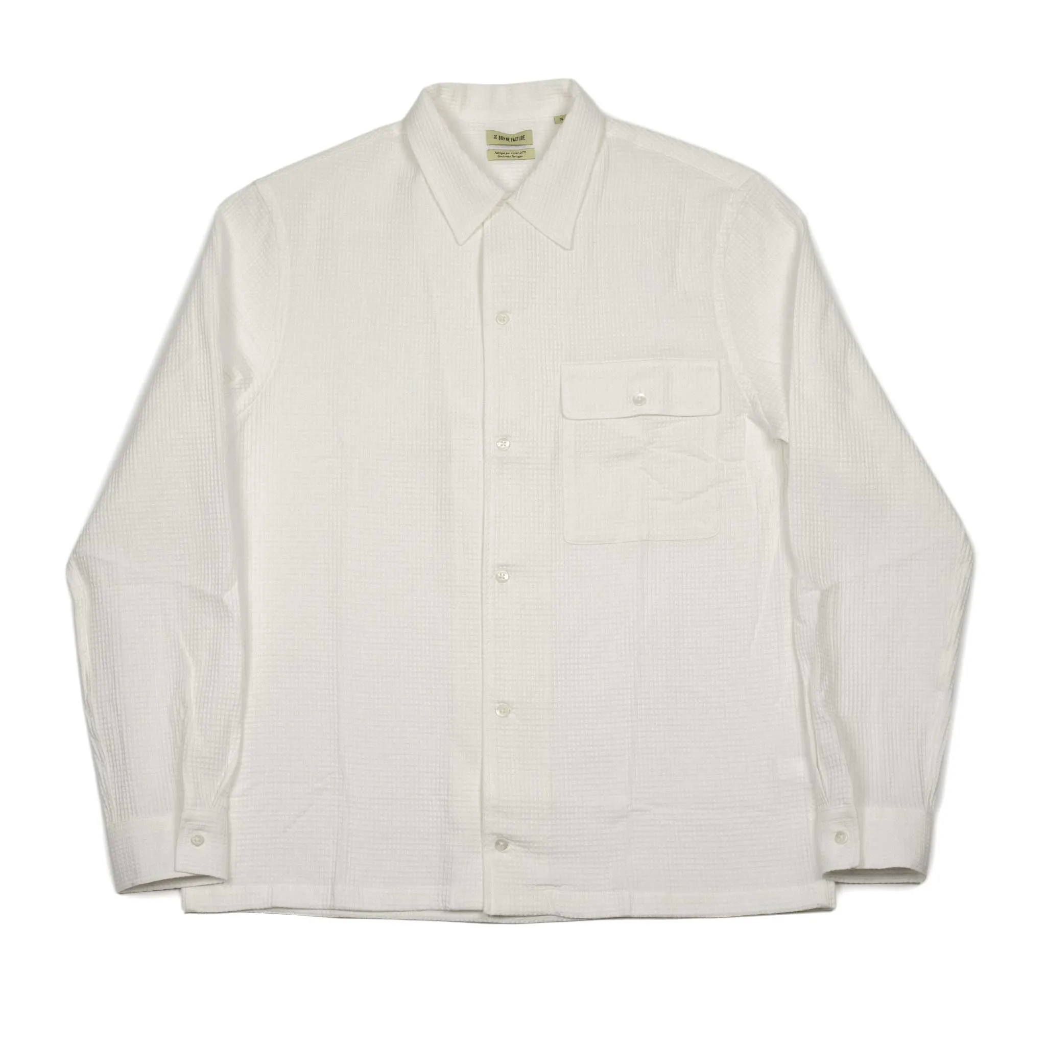 Camp collar shirt in off-white Japanese waffle cotton and linen