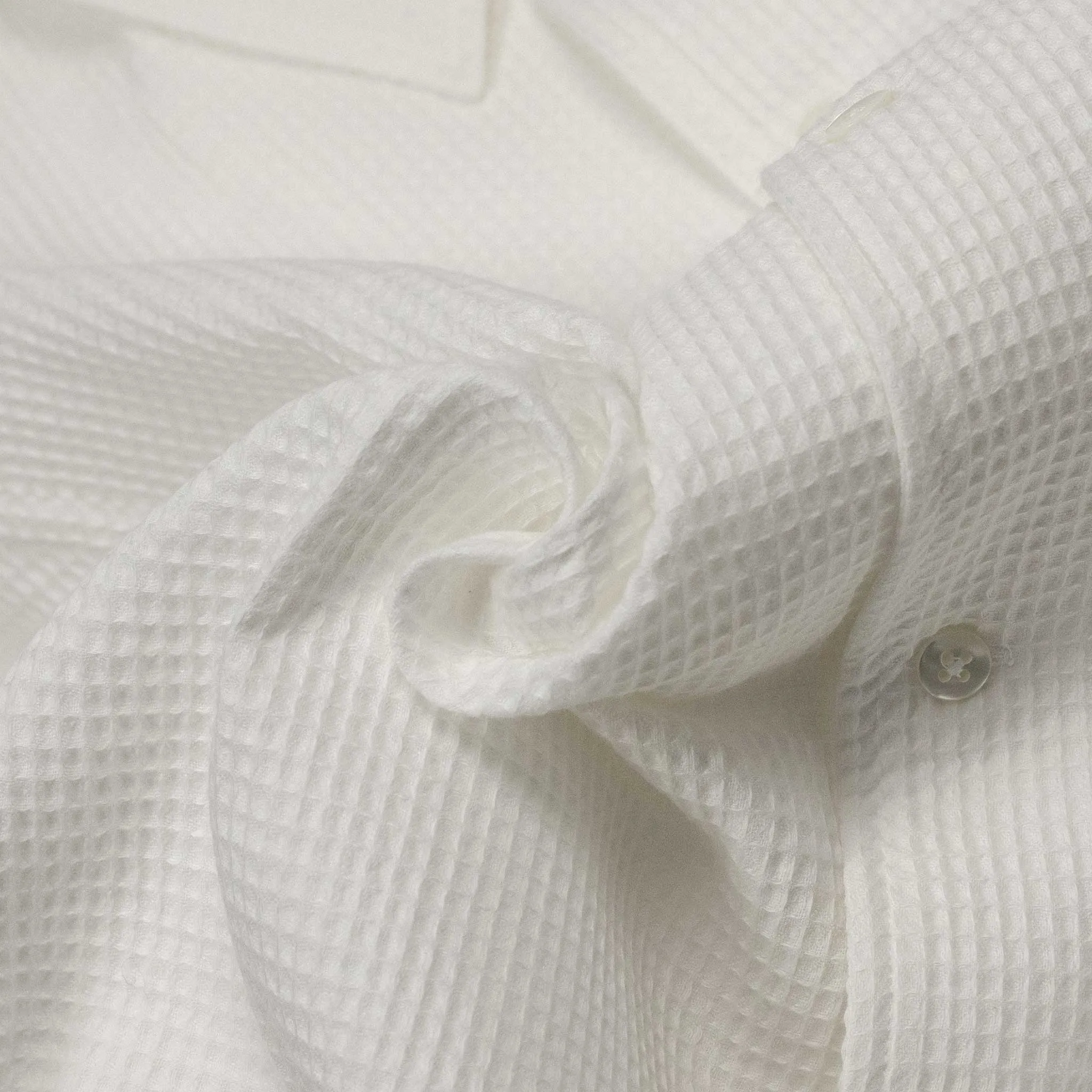 Camp collar shirt in off-white Japanese waffle cotton and linen