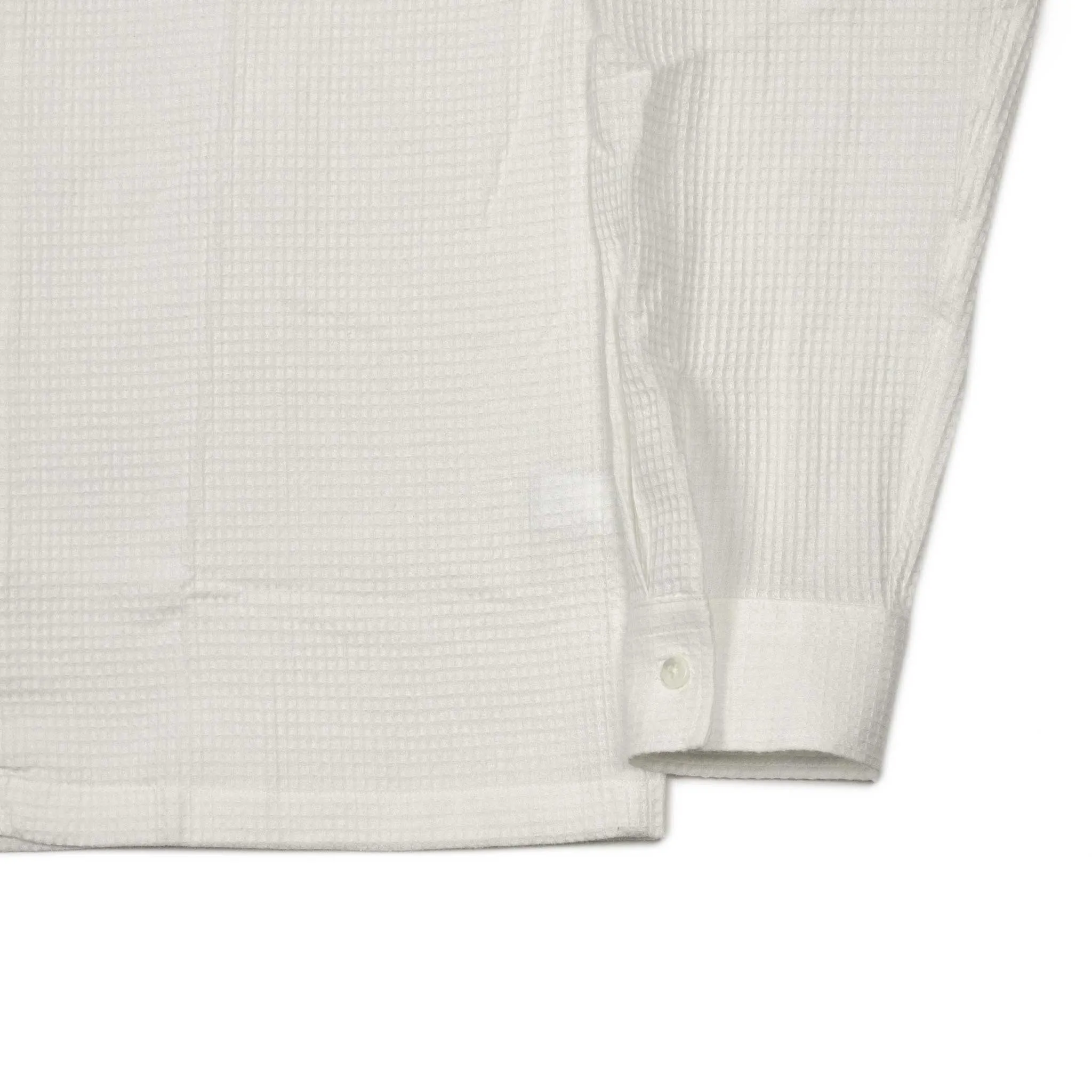 Camp collar shirt in off-white Japanese waffle cotton and linen