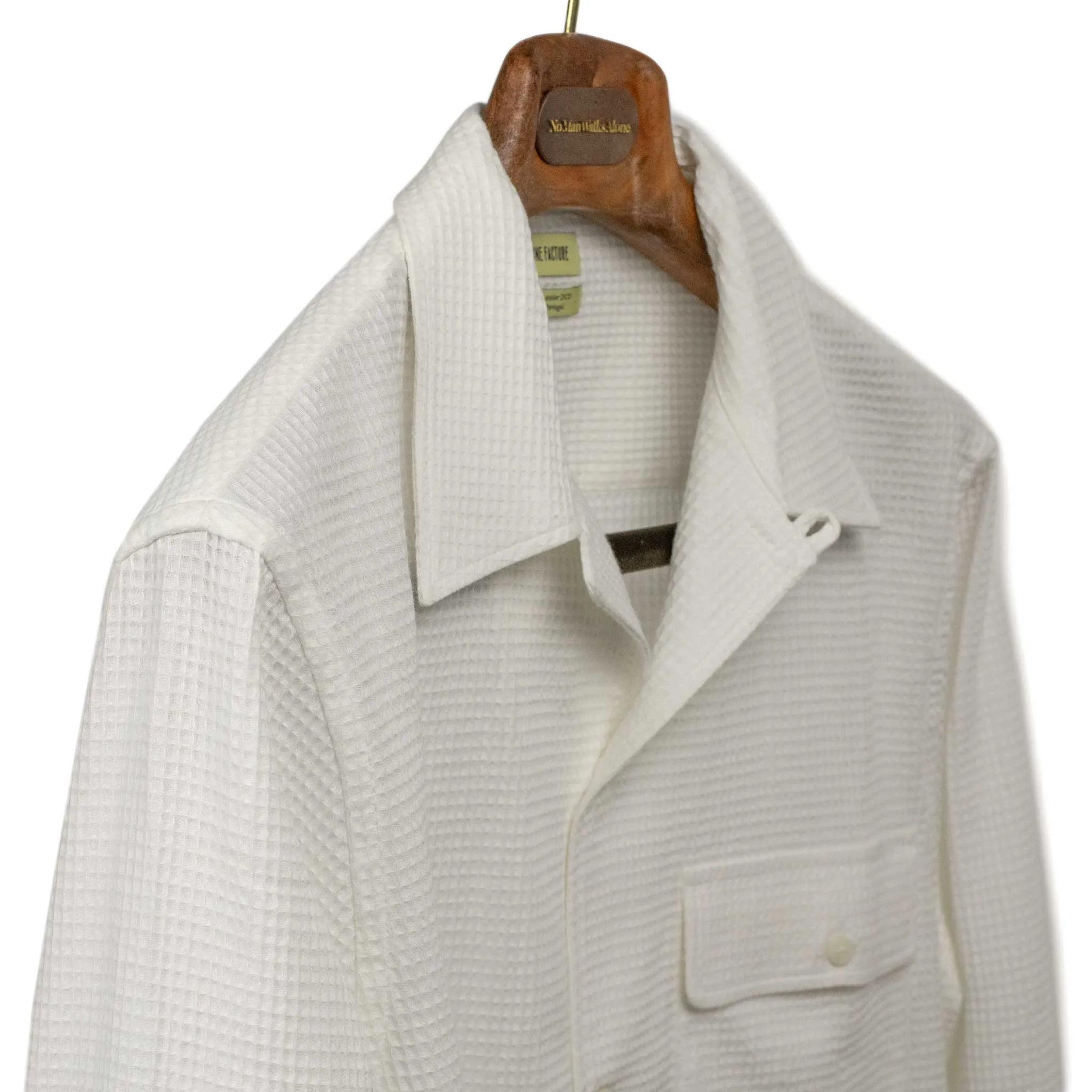 Camp collar shirt in off-white Japanese waffle cotton and linen