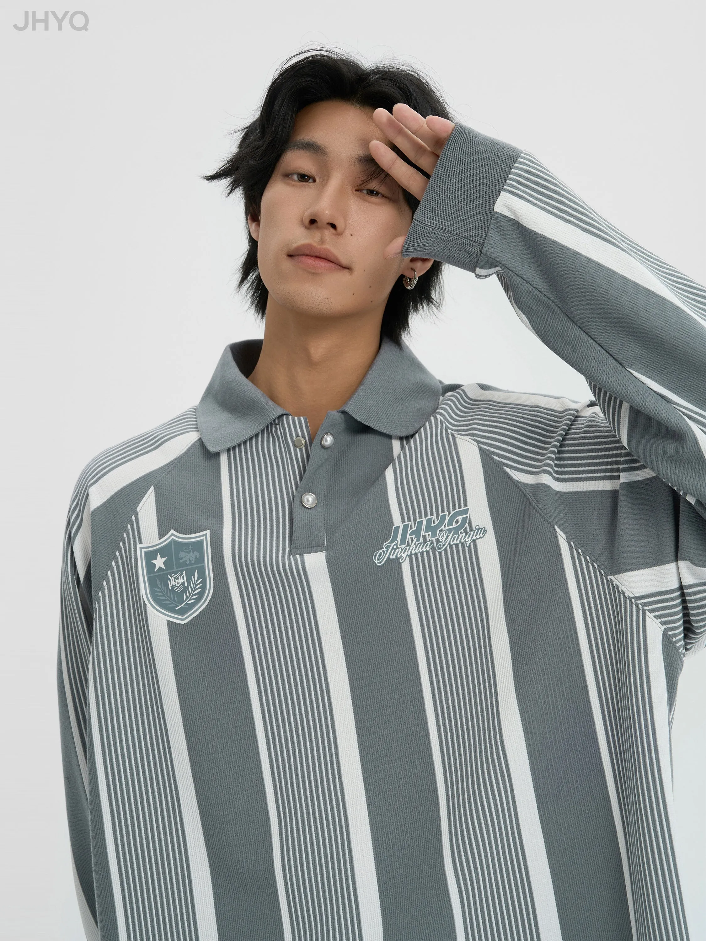 Contrast Striped Long Sleeve Polo Shirt