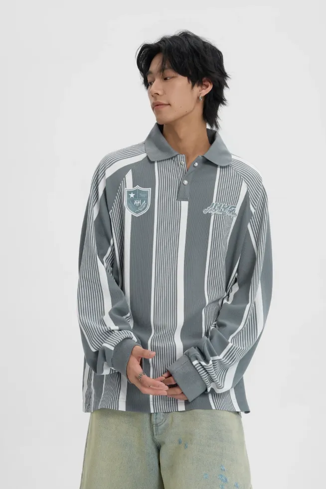 Contrast Striped Long Sleeve Polo Shirt