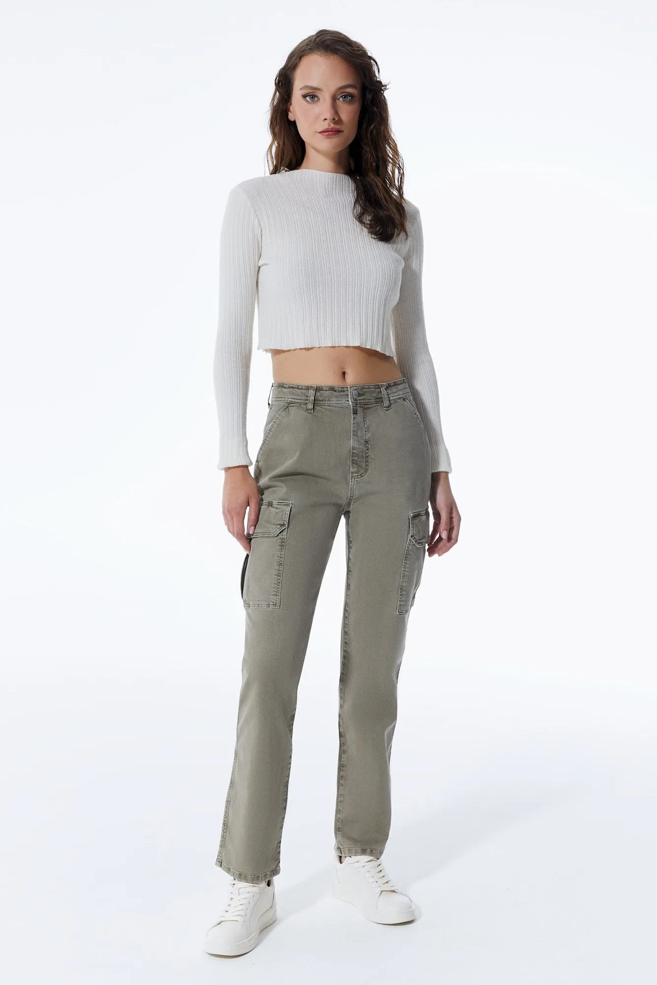 Daphne High Waist Cargo Pants Khaki