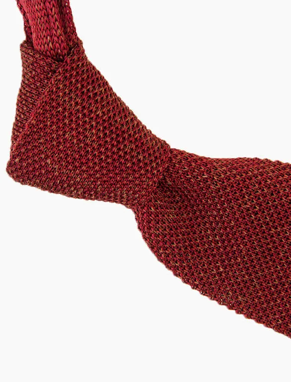 Dark Red Melange Silk & Linen Knitted Tie