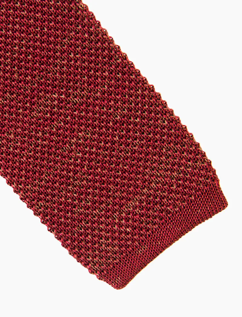 Dark Red Melange Silk & Linen Knitted Tie