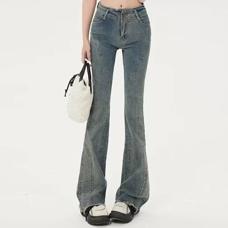 deanwangkt Small American Retro Micro Flared Jeans For Women With A Sense Of Design, Niche High Waisted And Slim, Versatile Floor Mop Pants