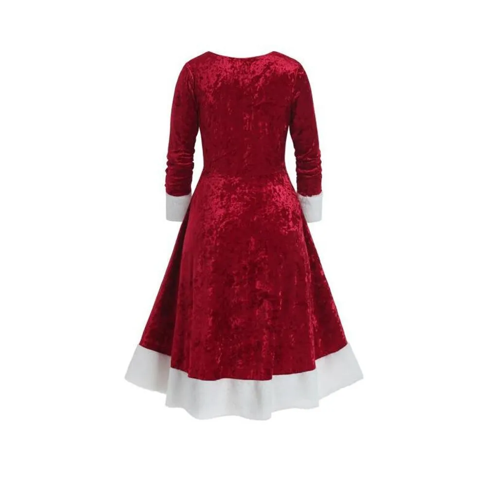 DressBetty - Plus Size Red Sexy Santa Claus Dress Velvet Long Sleeve Christmas Dress Costumes