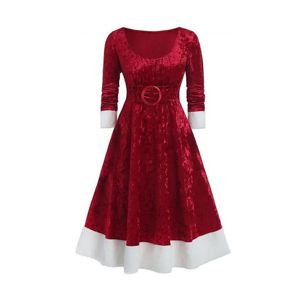 DressBetty - Plus Size Red Sexy Santa Claus Dress Velvet Long Sleeve Christmas Dress Costumes