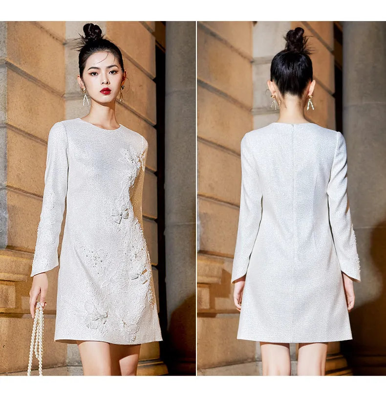 Embroidered Chinese-style long sleeve dress- Chile