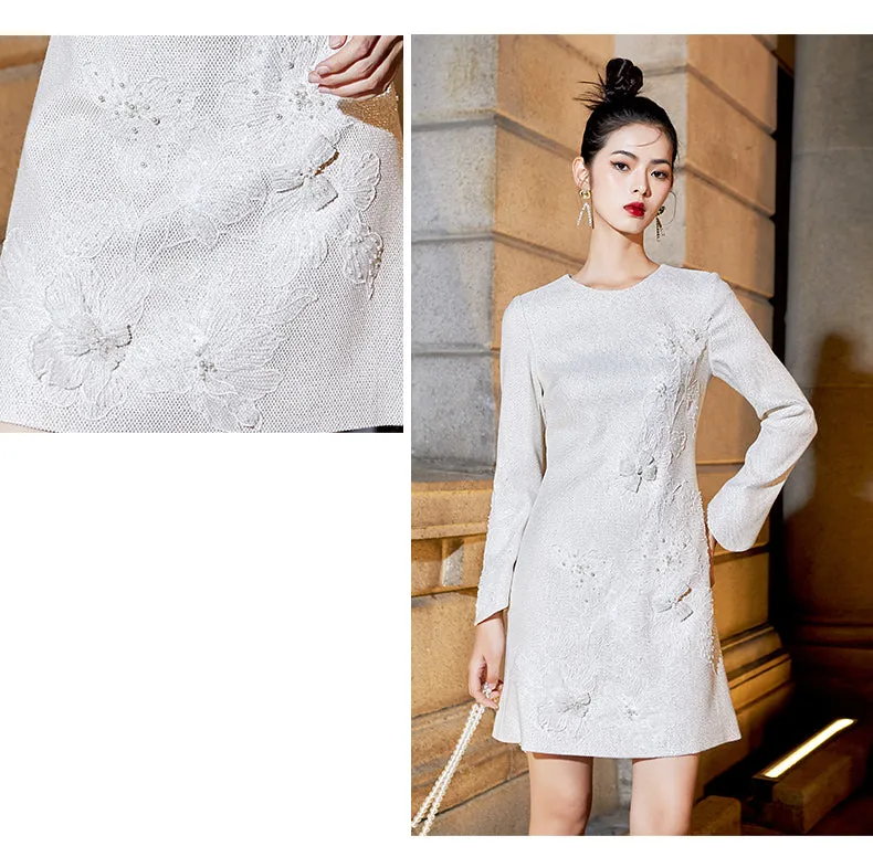 Embroidered Chinese-style long sleeve dress- Chile