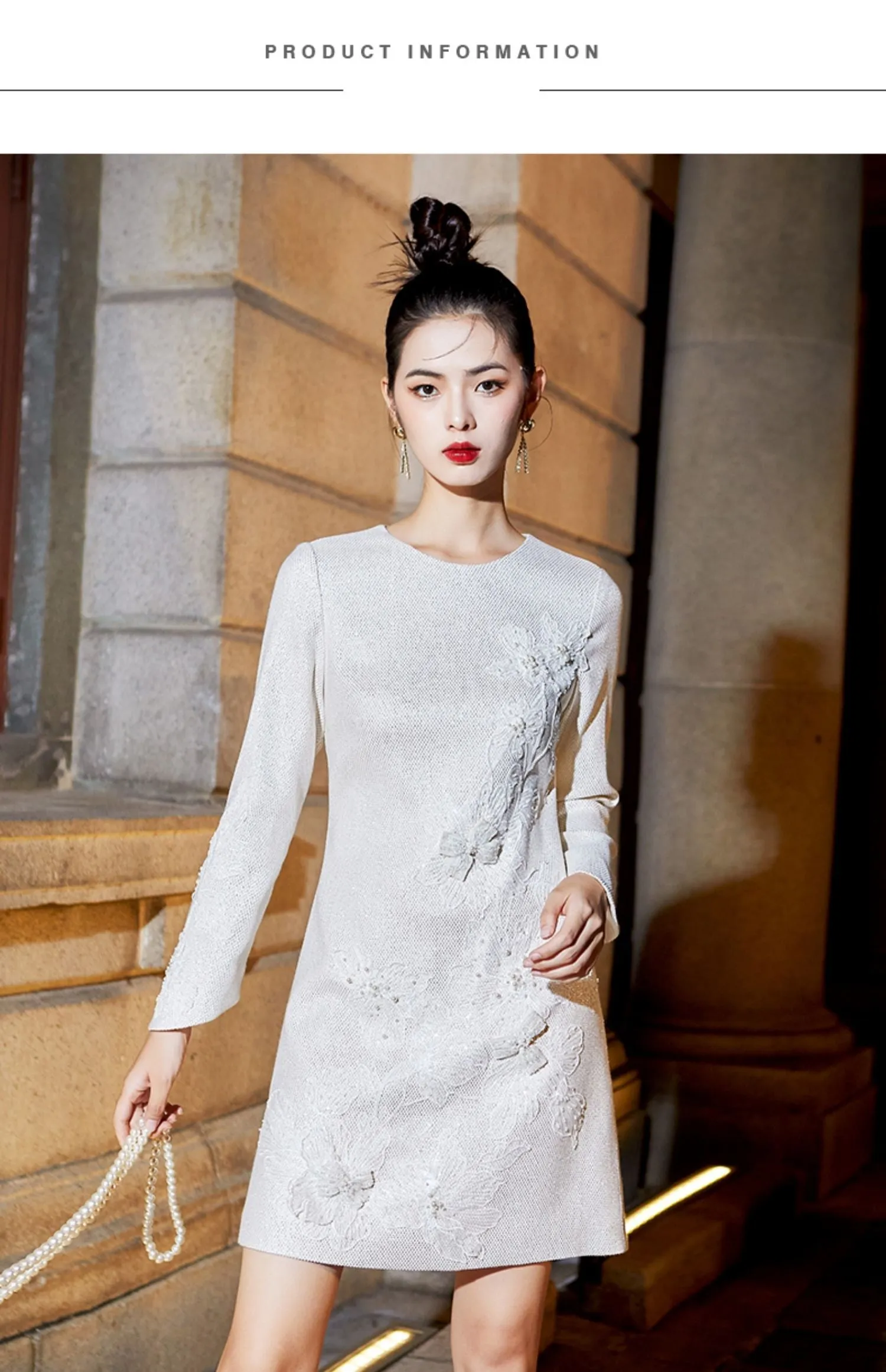 Embroidered Chinese-style long sleeve dress- Chile